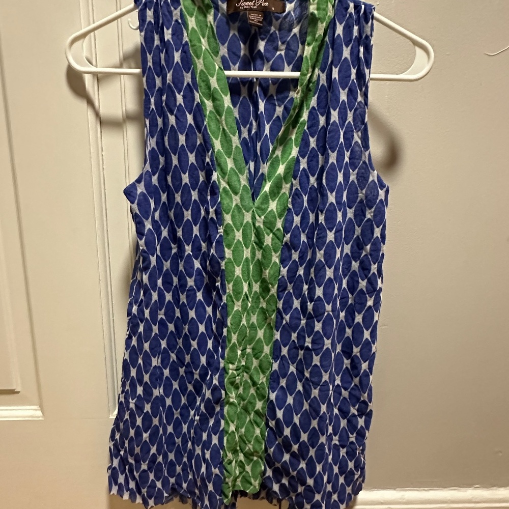 Sweet Pea Small Women's Green Blue Pattern Sleeveless Blouse Top